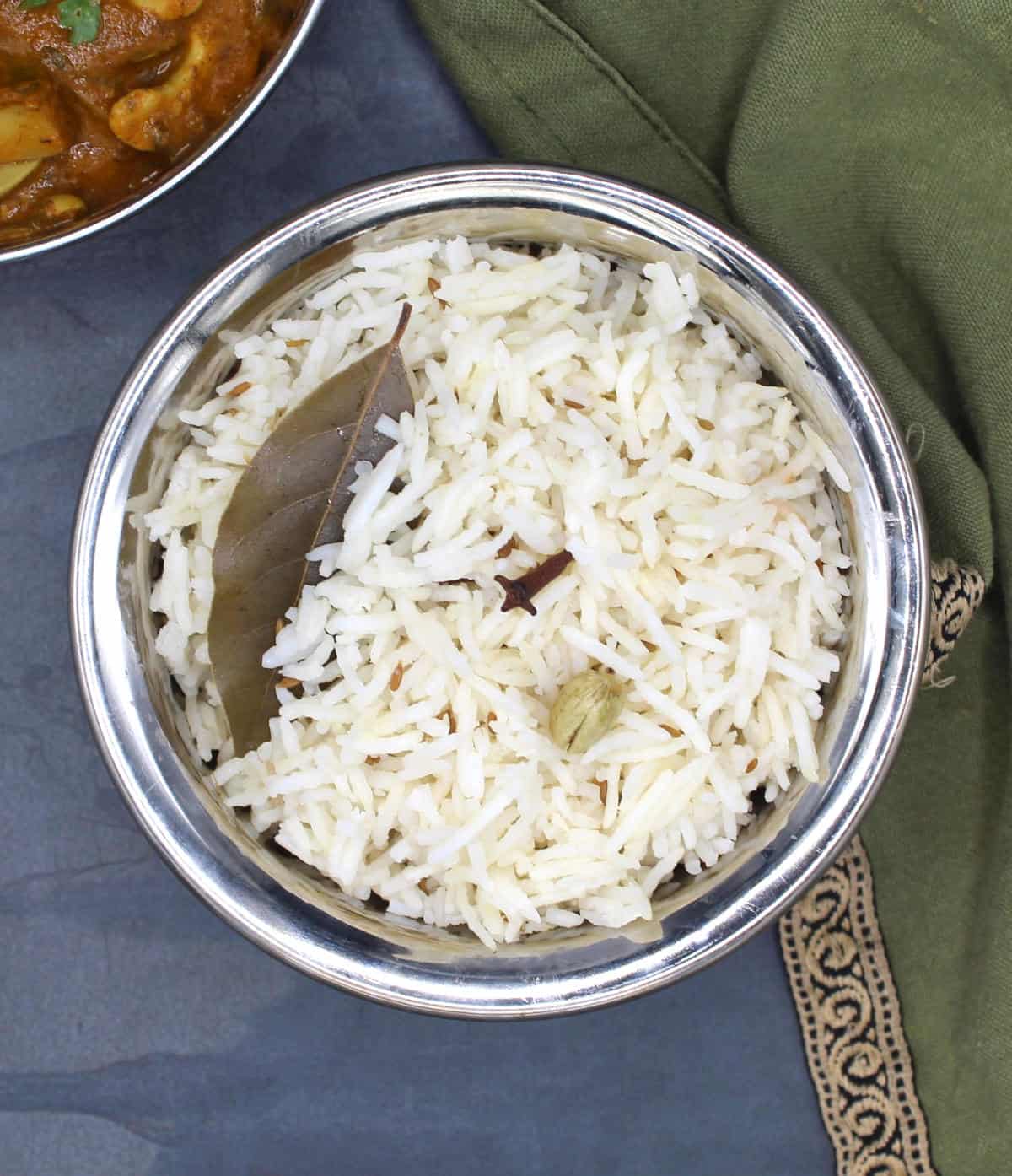 Photo of basmati rice in bowl.