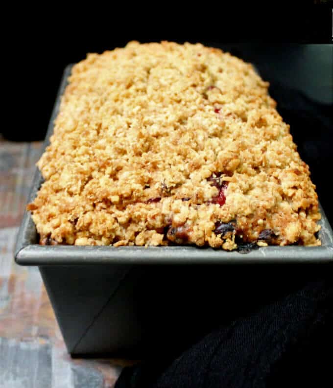 Baked cranberry bread in loaf pan.