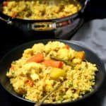 Vegetable Tehri or Tahiri, a rice pulao with veggies like cauliflower, carrots, potatoes and green peas