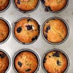 Vegan Blueberry Sourdough Muffins in a muffin pan