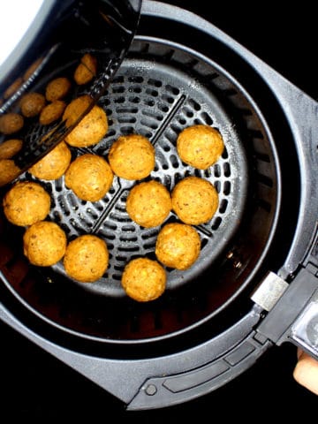 Vegan Air Fryer Meatballs in the air fryer basket