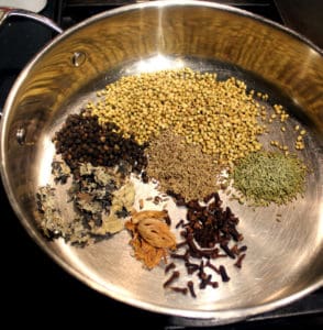 Spices for garam masala in skillet