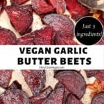 Vegan Garlic Butter Beets in a skillet with a spoon
