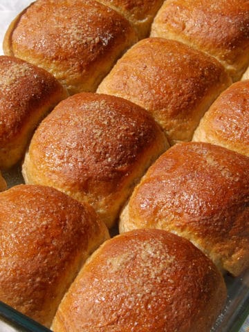 Close-up of whole wheat saffron buns.