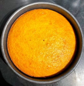 Mango cake baked in cake pan.