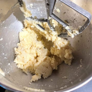 Creamed butter, sugar and lemon zest in stand mixer bowl