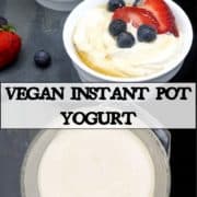 Images of vegan yogurt made in Instant Pot with text inlay that says "vegan Instant Pot yogurt"