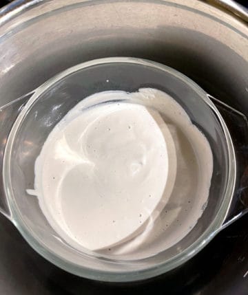 Vegan yogurt inside instant pot inner pot or liner
