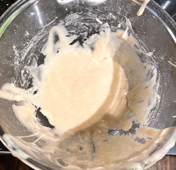 Vegan cream cheese glaze in bowl