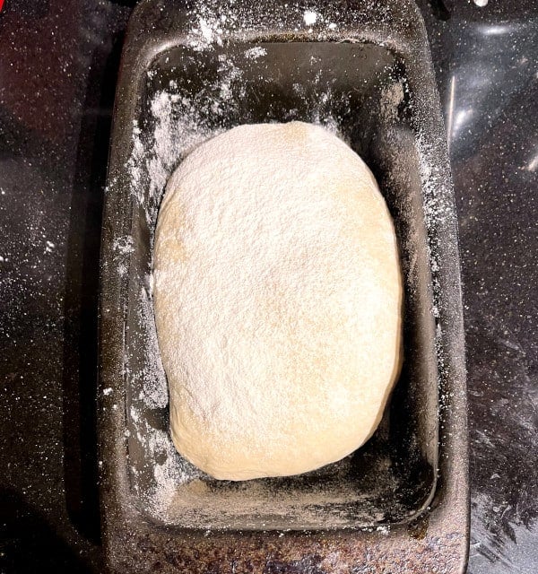 bread dough in loaf pan