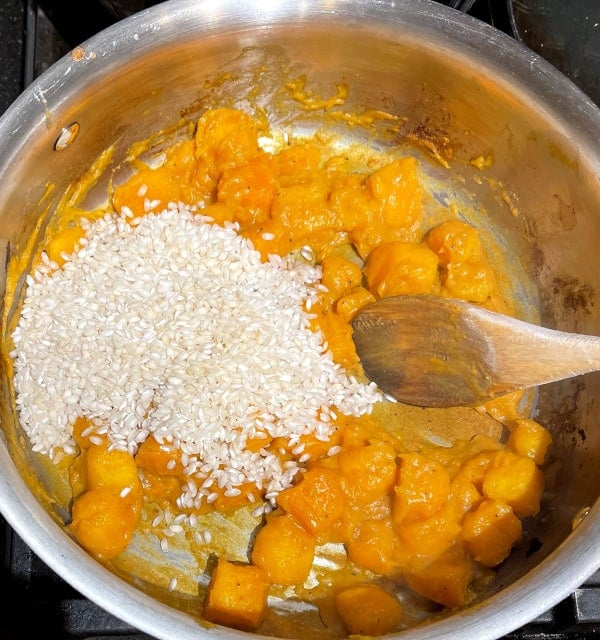 butternut squash cubes with arborio rice added