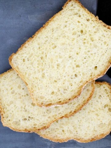 Three slices of crusty bread,