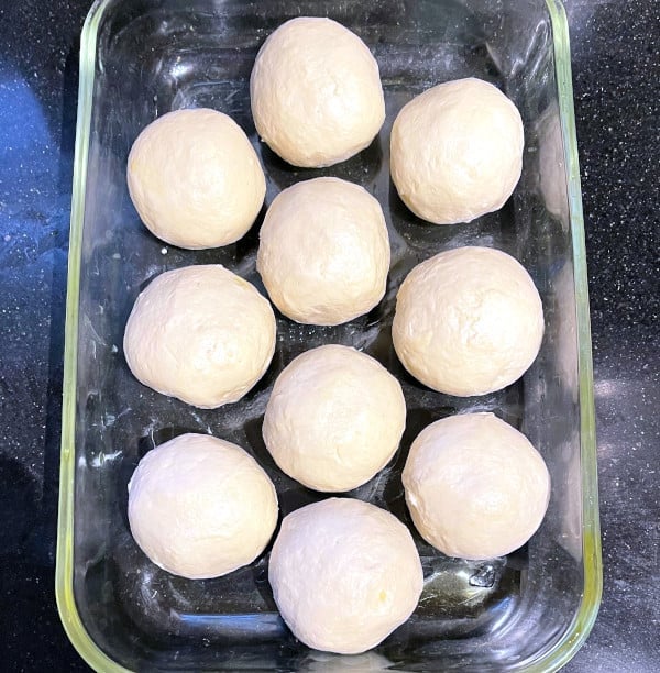 Vegan brioche rolls before rising in baking pan