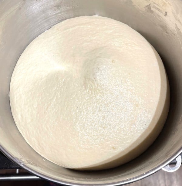Brioche dough after first rise.