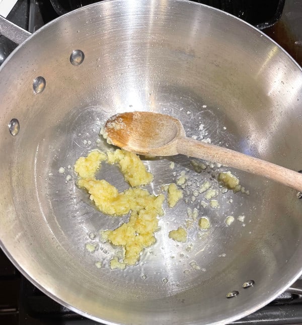 Garlic sauteing in olive oil.