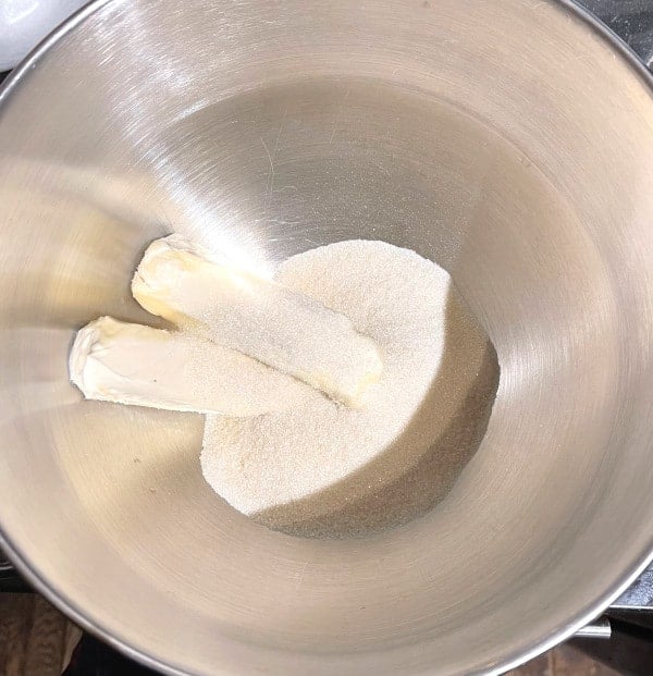 Sugar and butter in bowl.