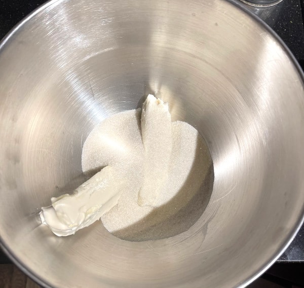 Vegan butter and sugar in bowl.