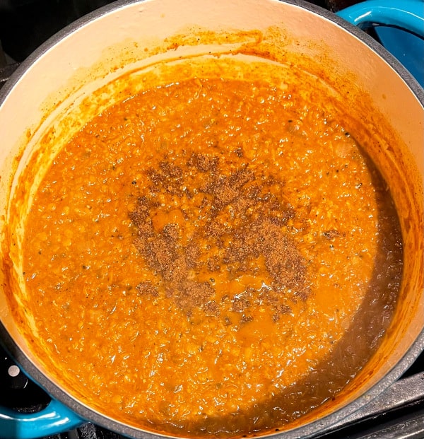 Mekelesha spice blend added to lentils.
