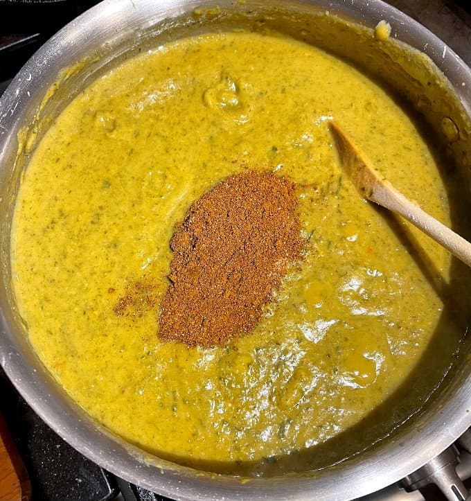 Dhansak masala added to lentils.