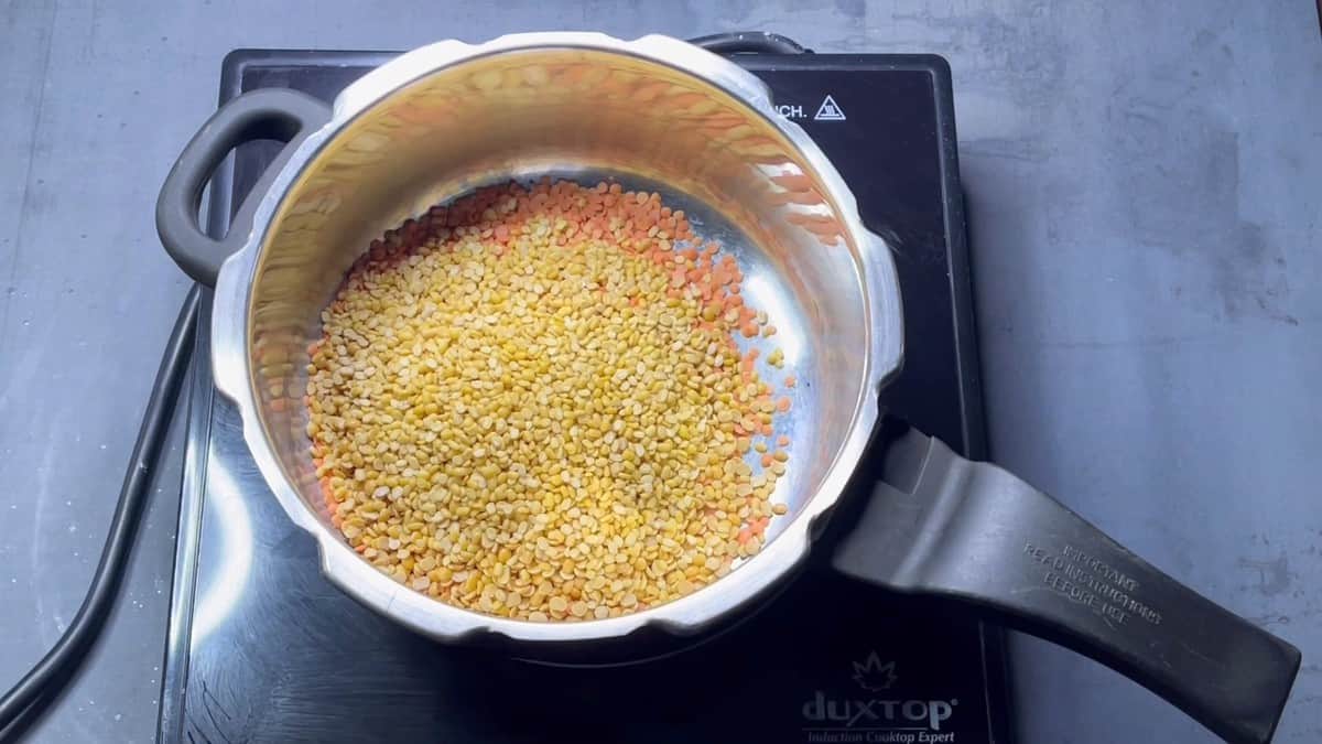 Three types dal in pressure cooker.