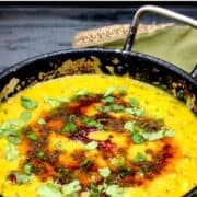 Dal tadka image with text inlay that says "Indian dal tadka, restaurant-style dal, easy recipe"