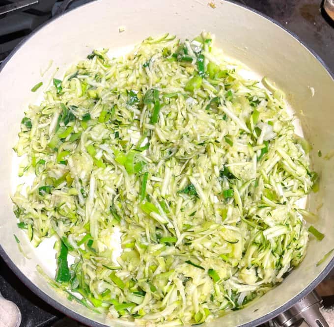 Zucchini and leeks in olive oil and butter.