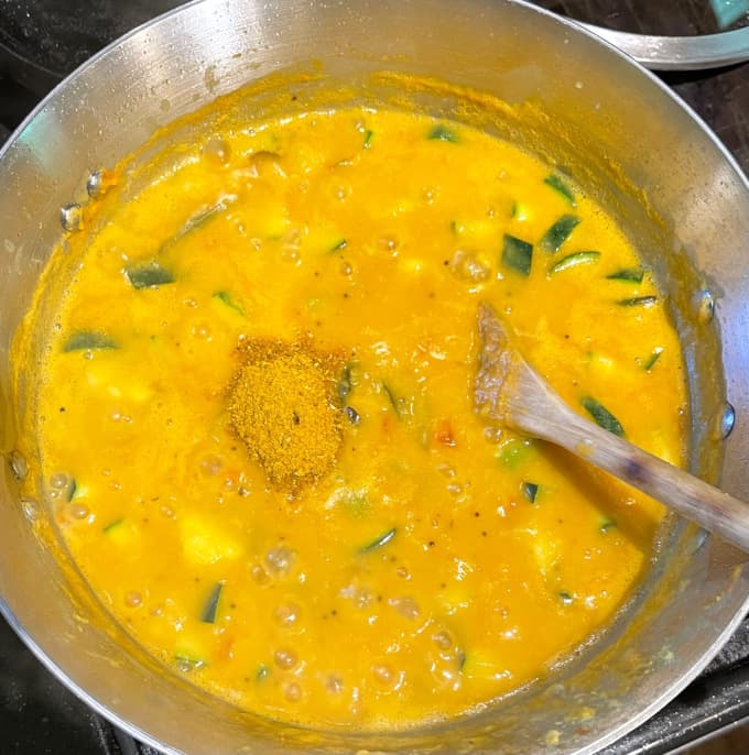 Curry powder added to dal.