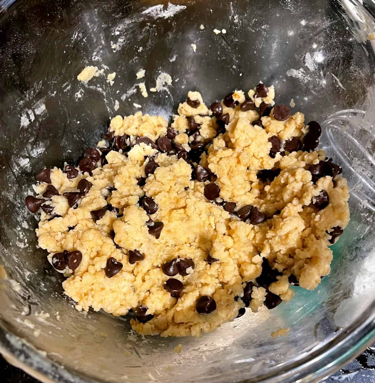 Cookie dough in bowl.