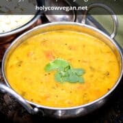Dal in karahi with text inlay that says "the best dal recipe, easy, under 10 ingredients"