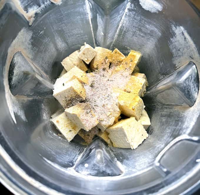 Tofu and other tofu cream ingredients in blender.
