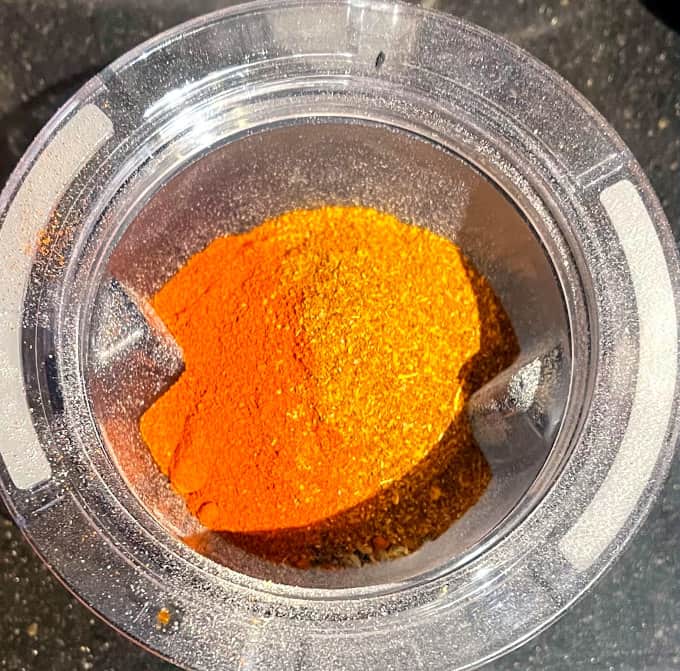 Blended pickle spices with cayenne.