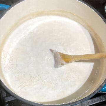 Rice for kheer cooked in milk.