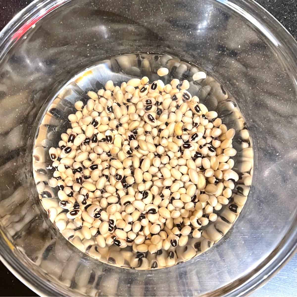 Black-eyed peas after soaking for 6-8 hours in bowl.