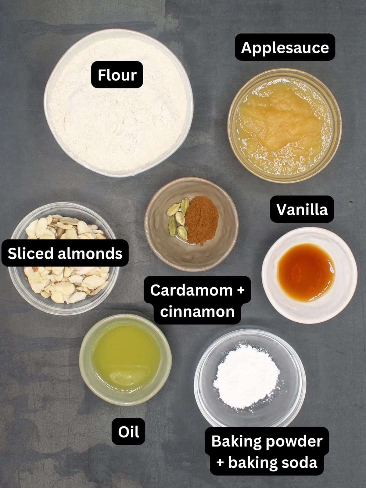 Ingredients for vegan applesauce muffins.