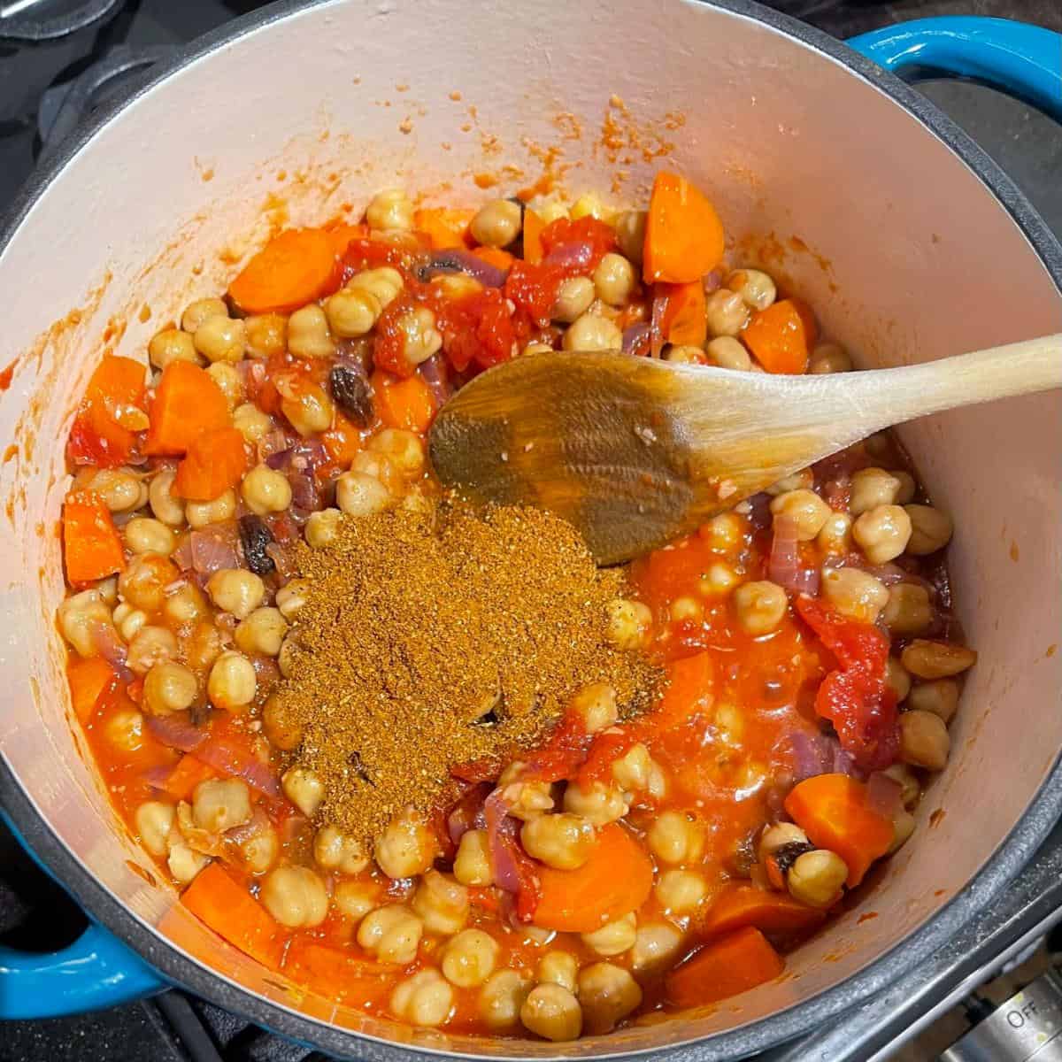 Ras el hanout added to chickpea tagine.