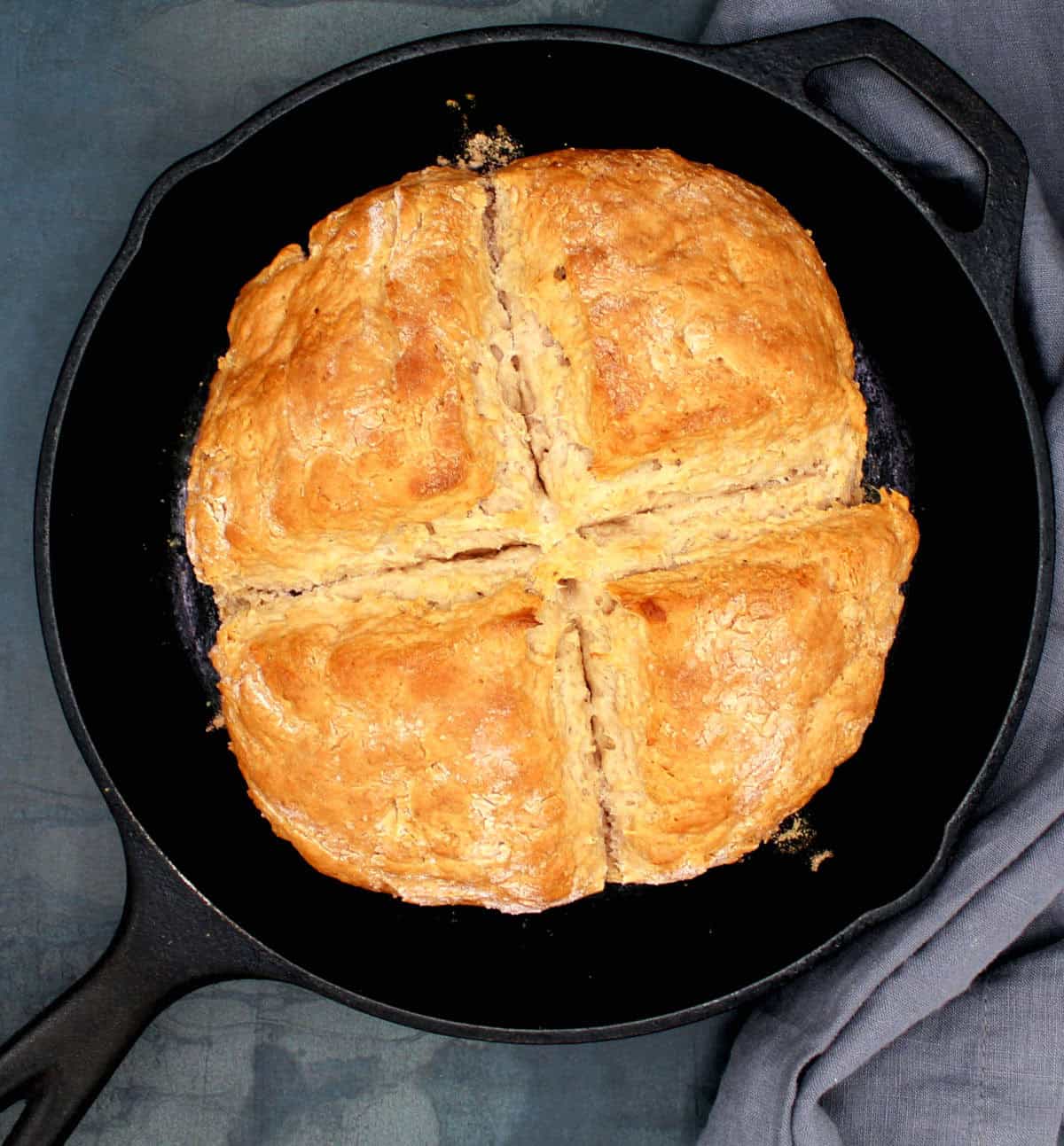 Vegan Irish soda bread in skillet.