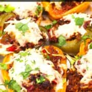 Stuffed bell peppers with text that says 