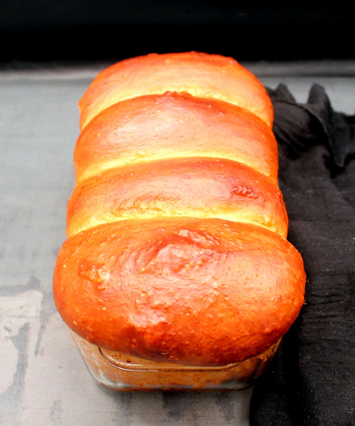 Vegan brioche in loaf pan.