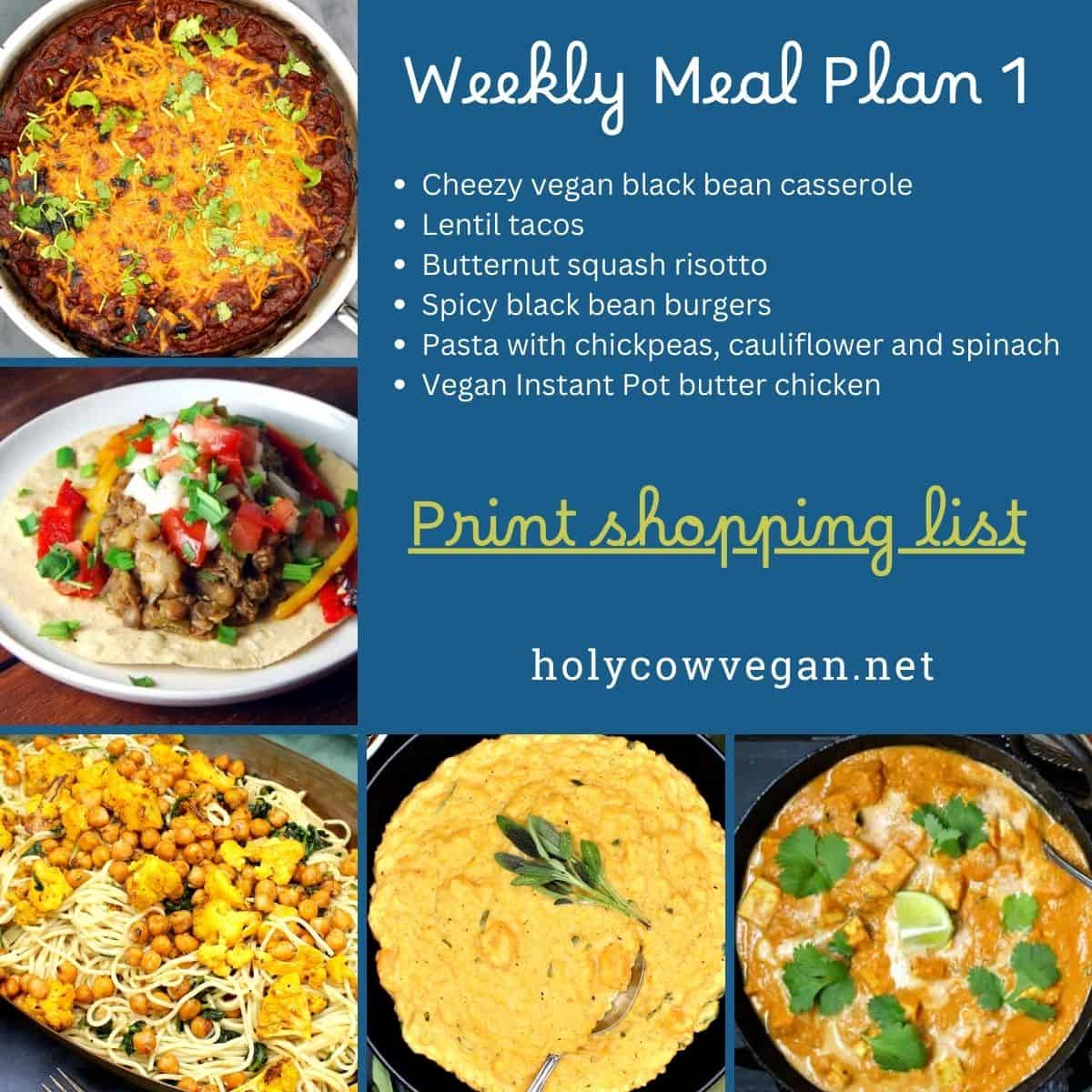 Weekly meal plan clickable shopping list graphic.