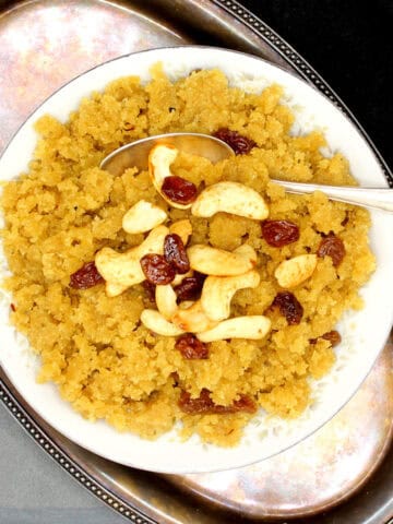 Vegan sooji halwa in bowl.