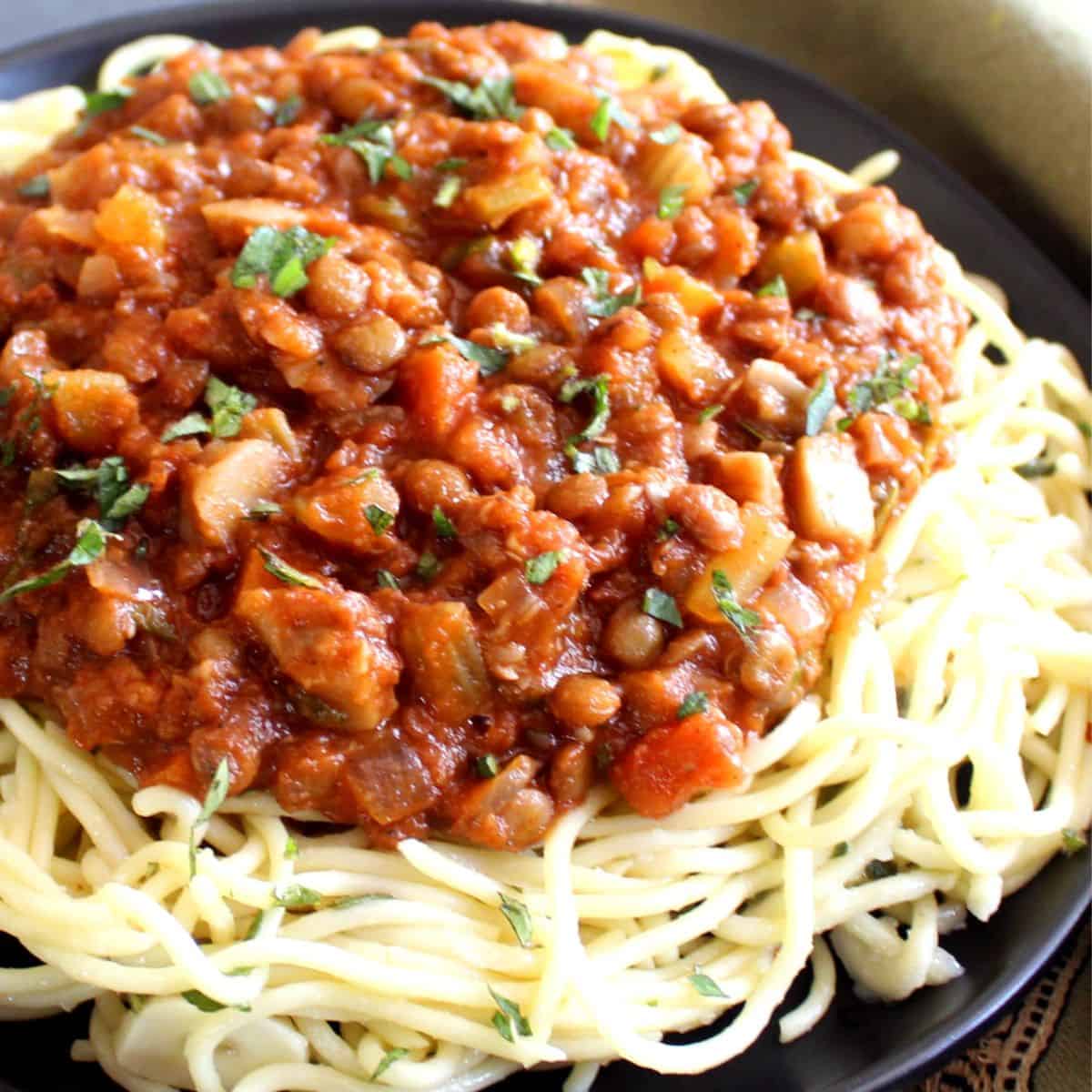 Photo of lentil pasta sauce.