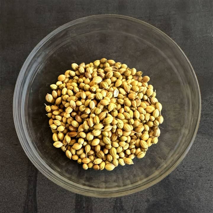 Bowl of coriander seeds.