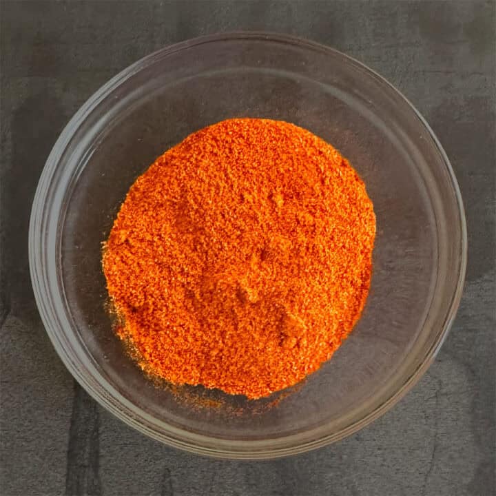 Bowl of red chilli powder.