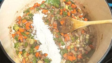 Remaining flour added to veggies.