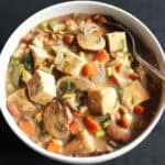 Top down view of vegan pinto bean soup.
