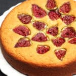 Front view of vegan fig and almond cake.