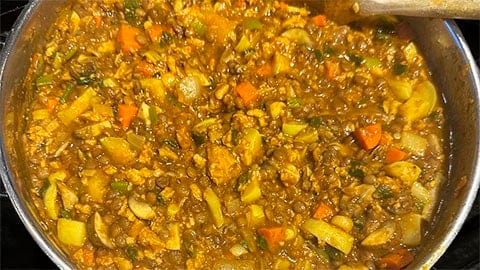 Lentil curry after cooking.