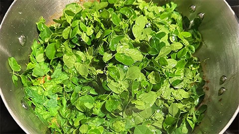 Moringa added to pot.