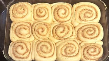 Cinnamon rolls after proofing.