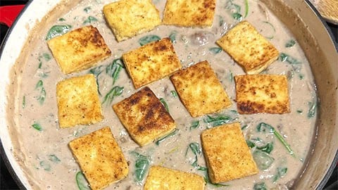 Tofu added to the cream sauce.